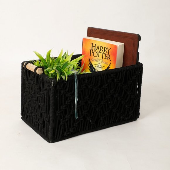 pepme Other - Macrame Wireframe Shelf Basket, Black, Small